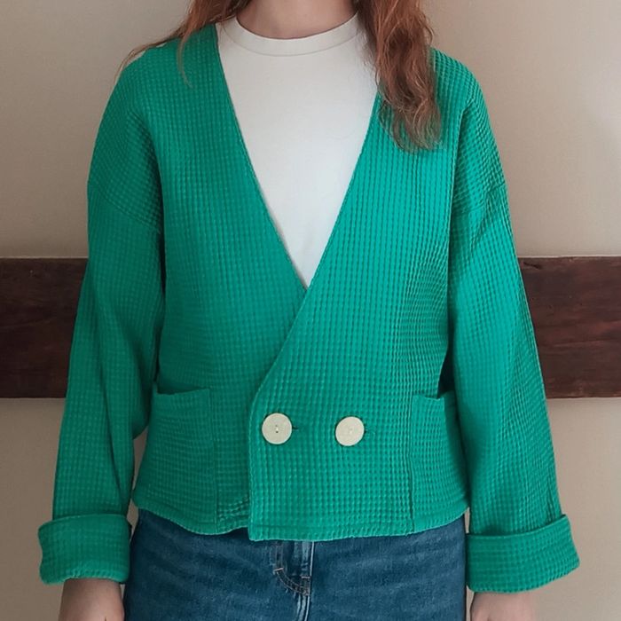 Veste ample nid d'abeille verte