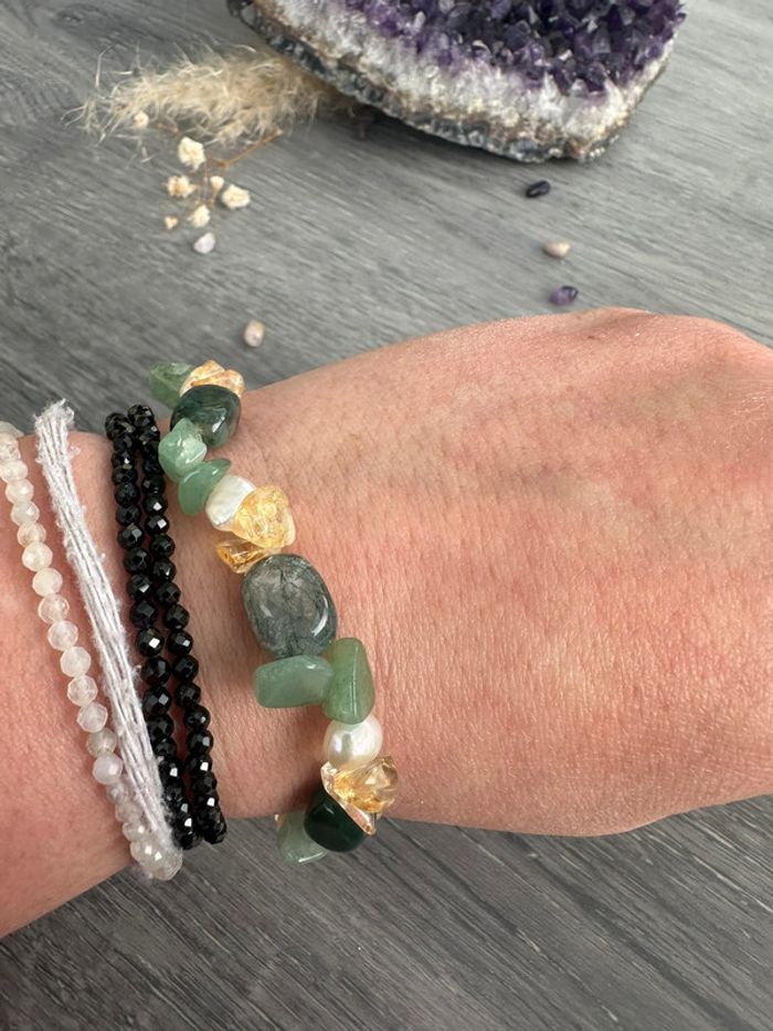 Bracelet en citrine, aventurine et agate mousse véritables - Pierres naturelles - photo numéro 5