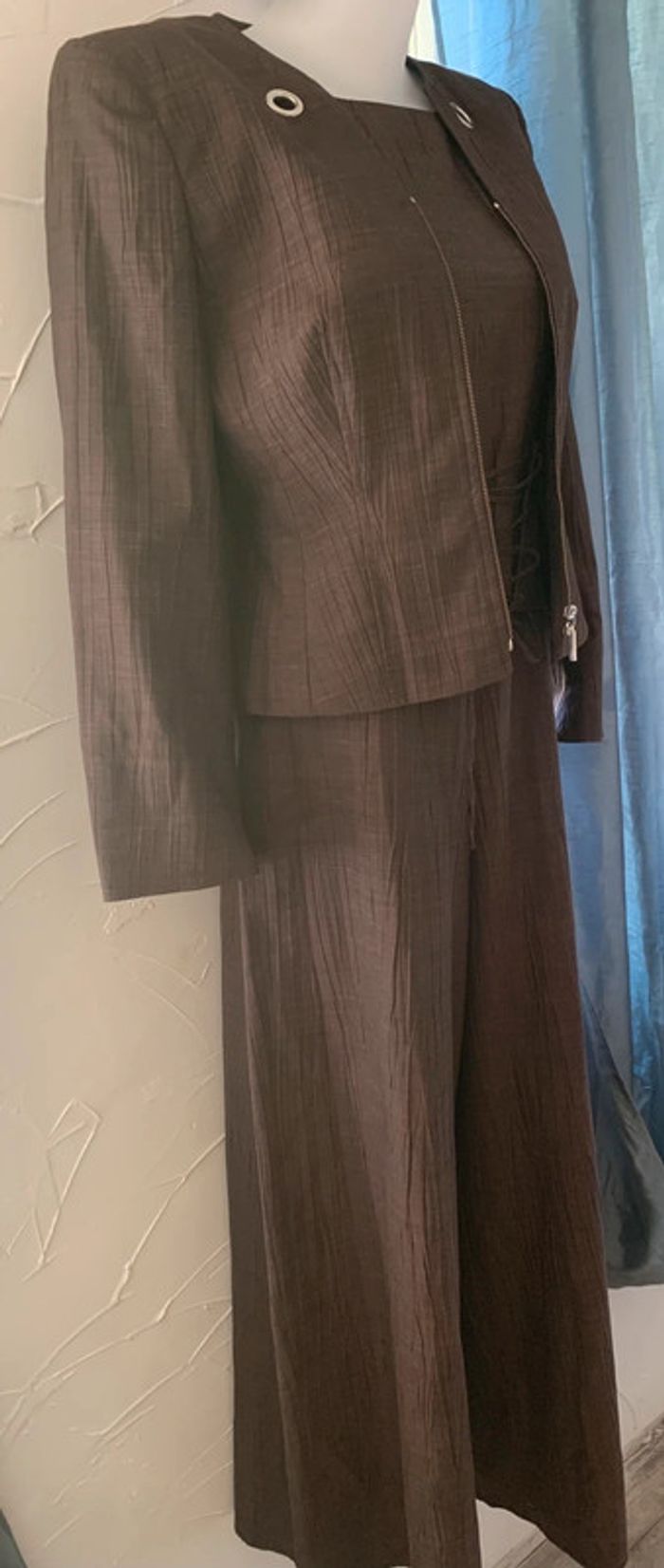 Ensemble 1 2 3 marron tailleur salopette jambes larges +blazer taille 42 - photo numéro 4