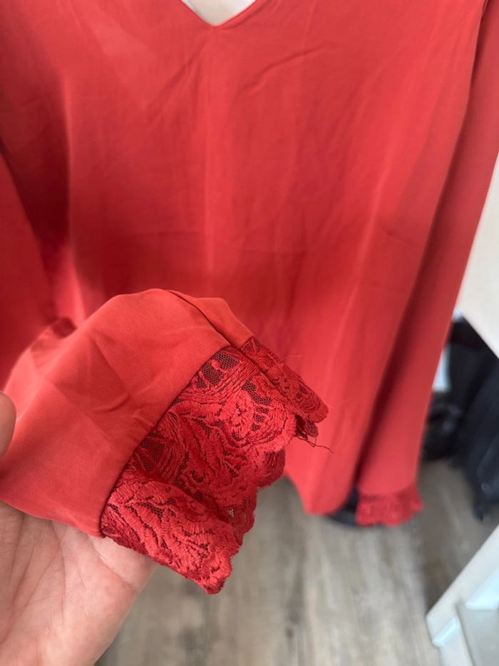 Blouse dentelle et noeud neuve Terra cotta unika L - photo numéro 2
