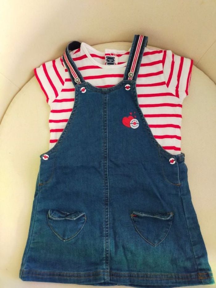 Ensemble salopette jupe+ tee-shirt MC fille