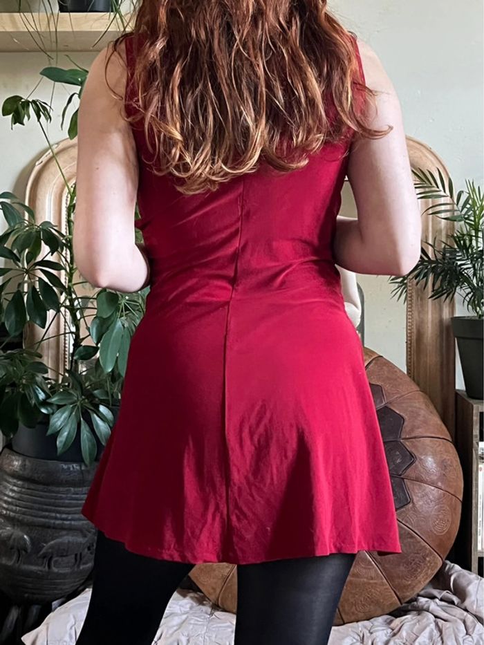 Robe de soirée marqué à la taille et plissé courte - rouge - photo numéro 8