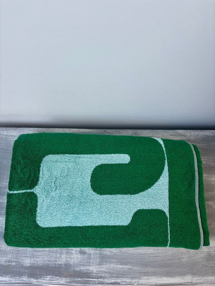 Vintage serviette de bain neuve motifs graphiques bleu et vert - photo numéro 8