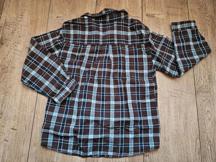 Chemise manches longues à carreaux marron et bleu 5 ans - photo numéro 2