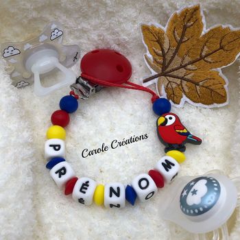 Attache tétine personnalisé en silicone perroquet 