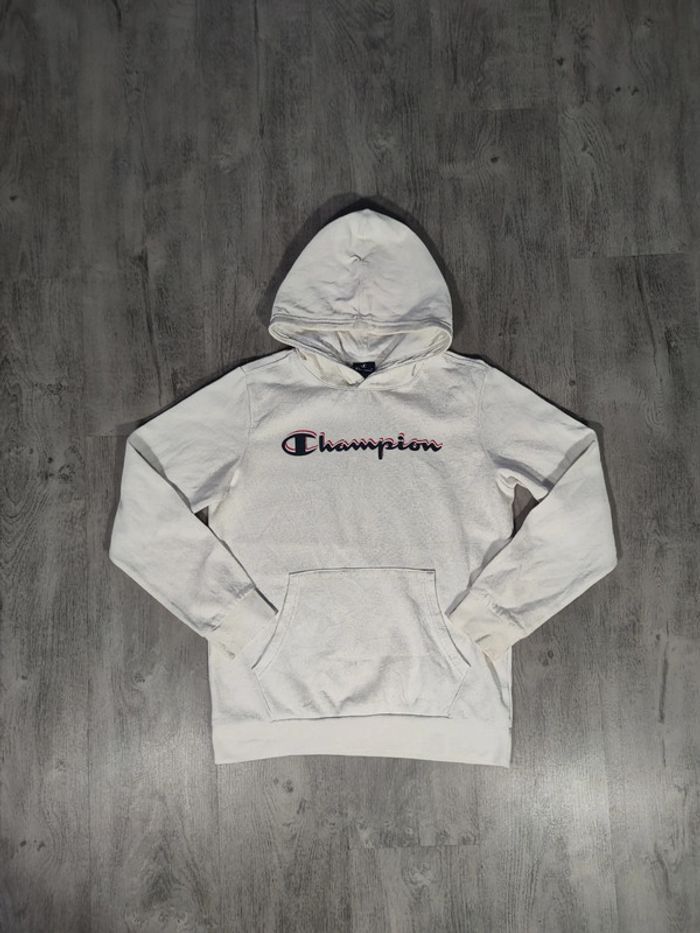 Sweat à Capuche Champion Blanc Logo Floqué Taille XS Homme