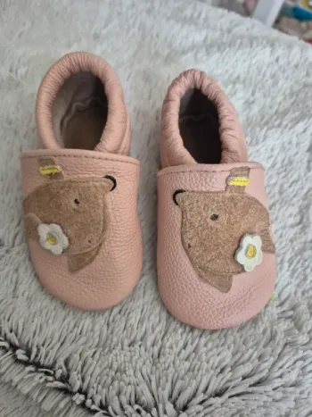Chaussons bébé TAZ Maguy la Souris – 100 % cuir – semelle antidérapante – rose