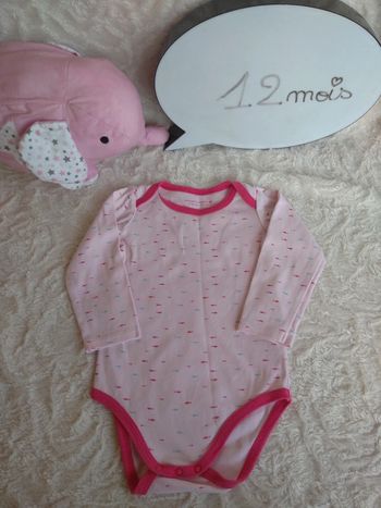 Body manches longues Fille 12 mois Poisson Sergent major 100% coton