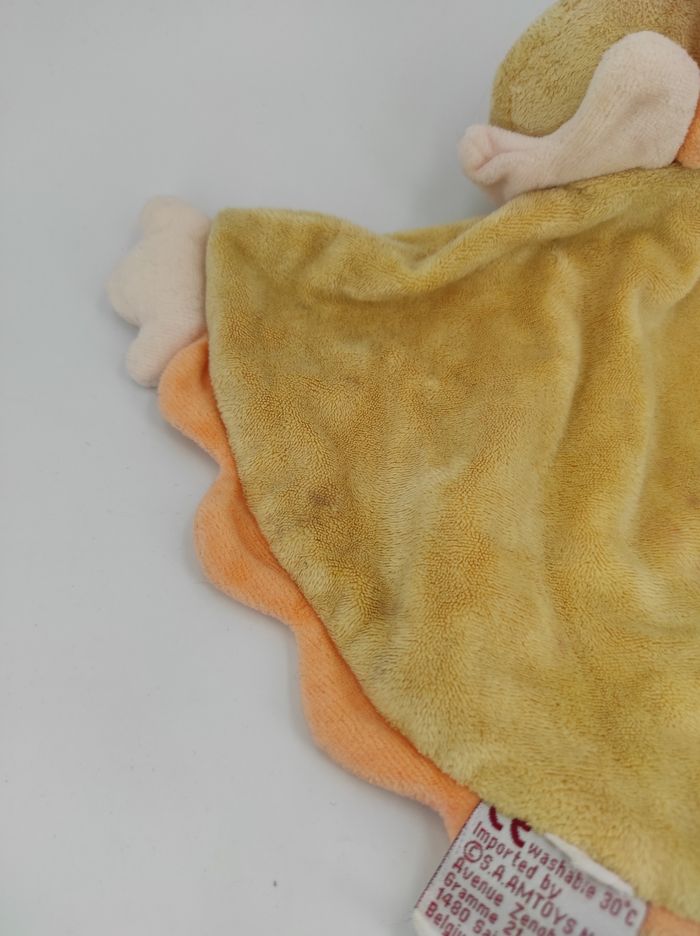 Doudou plat triangle dinosaure jaune orange Bengy - photo numéro 3