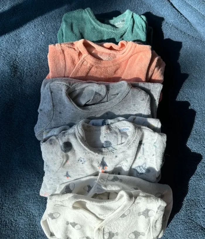 💤 Lot de 5 pyjamas velours bébé 1 mois