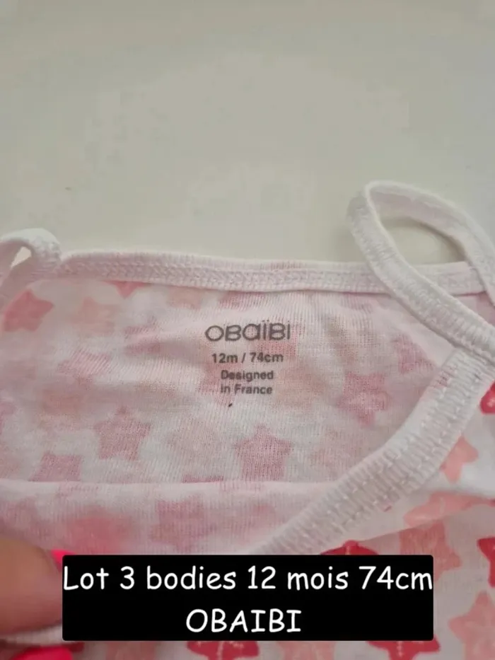 Collection 2025 🌸 3 bodies bretelles été Obaibi , Parfait état 🌸 12 mois 74 cm - photo numéro 8