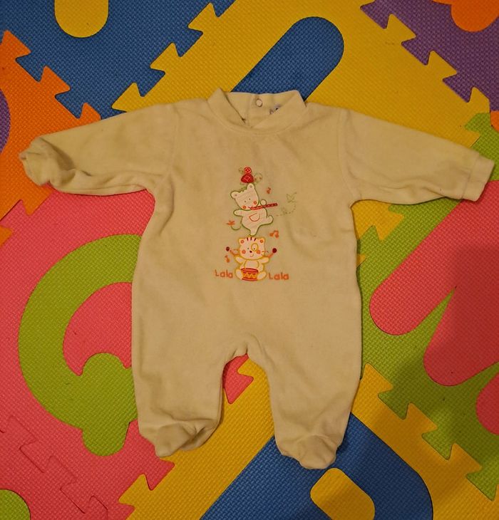 Pyjama grenouillère 1 pièce jaune vert animaux chat souris, petit kimbaloo, taille naissance (50 cm)