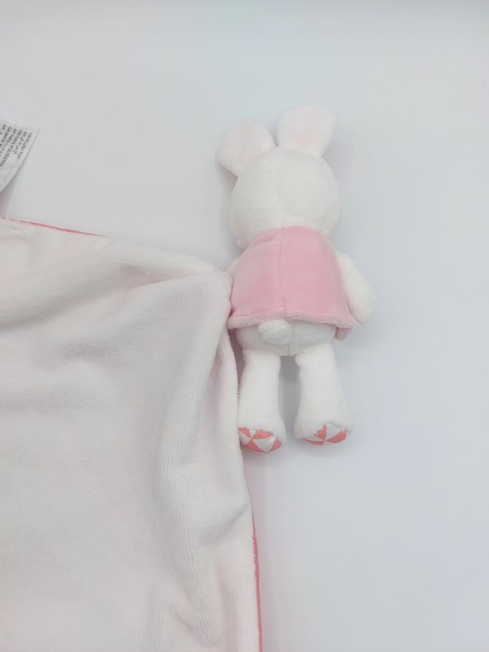 Doudou peluche lapin blanc rose SHIMA Lucky Bunny mouchoir pois carreaux TTBE - photo numéro 5