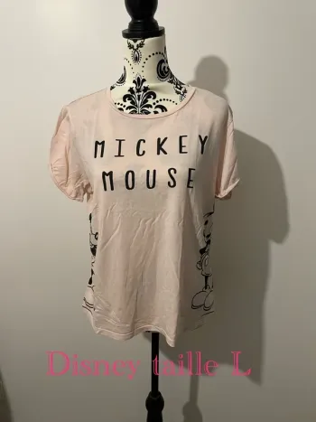 T-shirt à manches courtes oversize rose clair motif Mickey noir Disney taille L