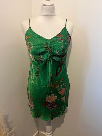 Robe à bretelles verte à motifs Zara XS
