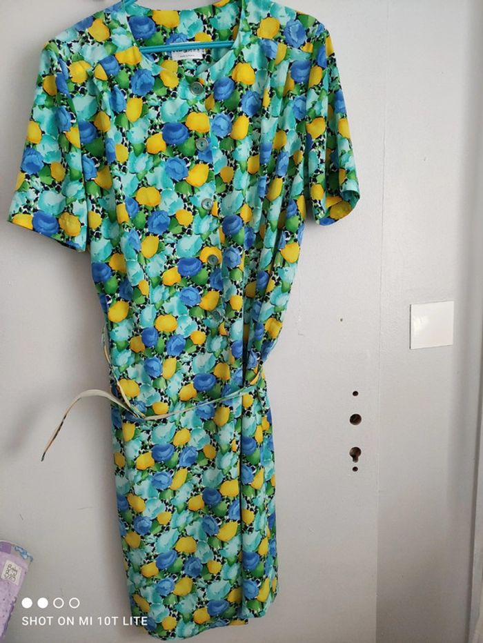 Robe bleu jaune vert Huguet Paris