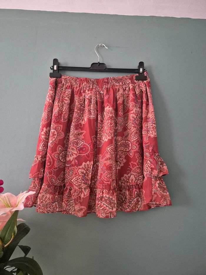 Jupe elastique terracotta avec motifs fleuris, taille 42, Molly bracken, neuve - photo numéro 6