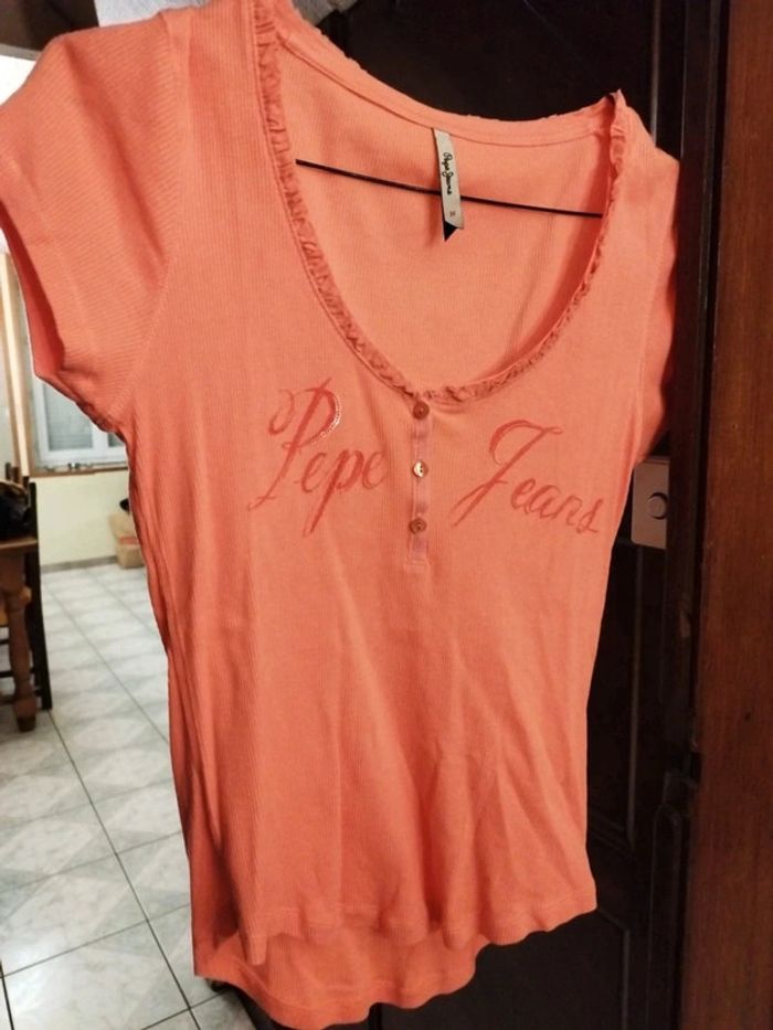 T-shirt top rose saumon Pepe Jeans M/38 y2k - photo numéro 3