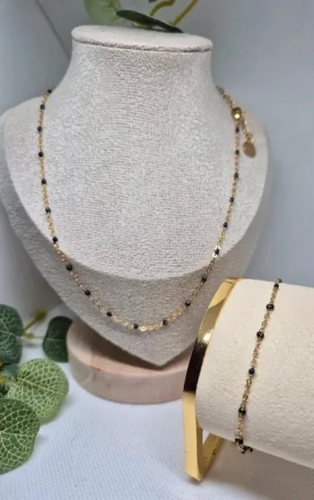 Parure lot de 2 bijoux en acier inoxydable 
Collier ras du cou + bracelet