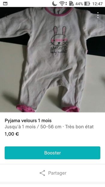 Pyjama velours 1 mois