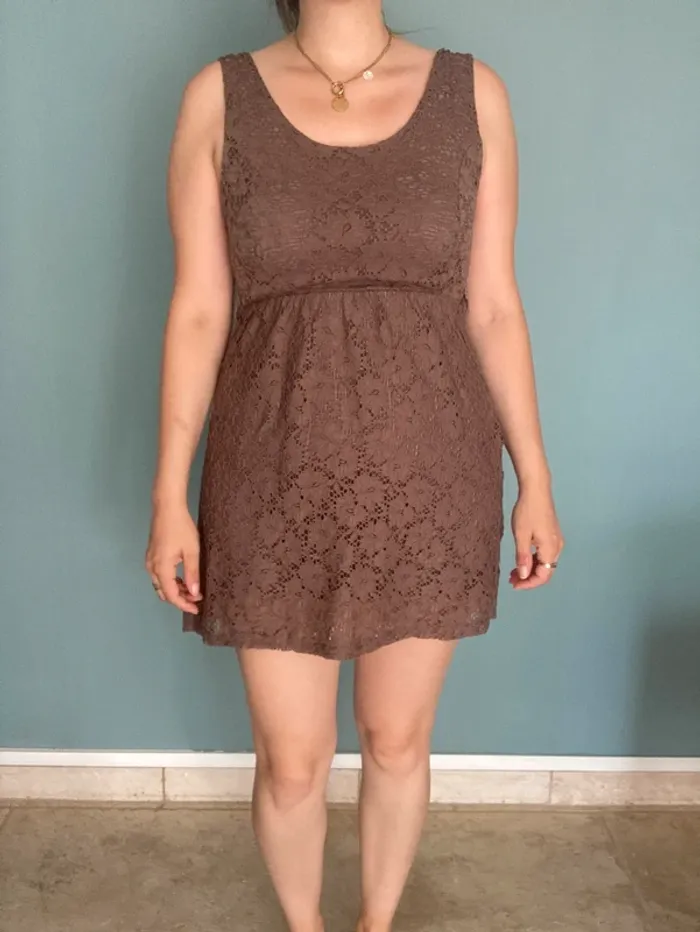 Petite Robe Marron Broderie Anglaise S/M - photo numéro 2