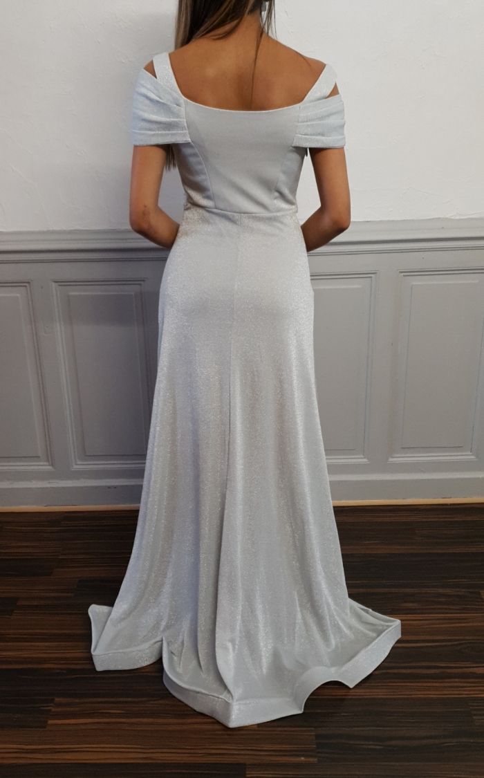 robe de soirée longue manche tombante grise pailletée Taille 40 L - photo numéro 3