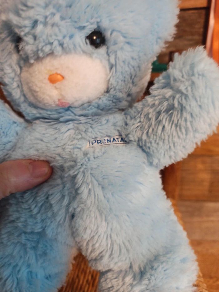 Peluche hochet ours bleu Prénatal vintage tbe - photo numéro 4