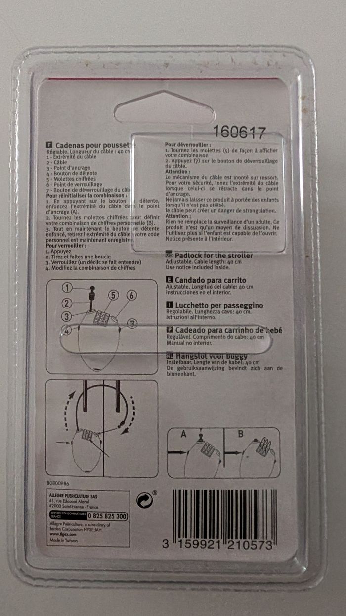 NEUF, antivol cadenas à code pour poussette TIGEX - photo numéro 2