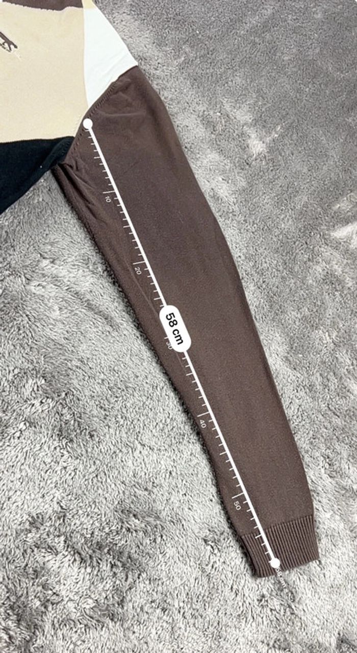 Pull Sweat col V Vintage Airness Marron Beige à Losanges 100% Coton Taille XL - photo numéro 5