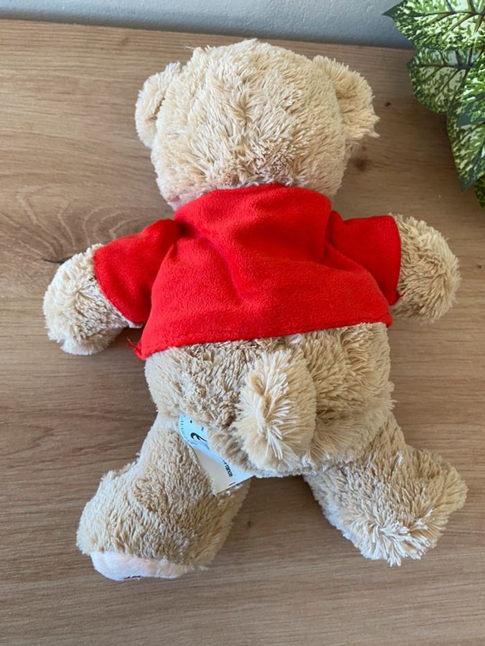 Doudou peluche ours beige pull rouge fusée lune bleu maxita neuf - photo numéro 3