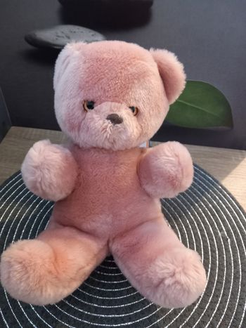 Peluche ours rose marque nounours 24cm vintage
