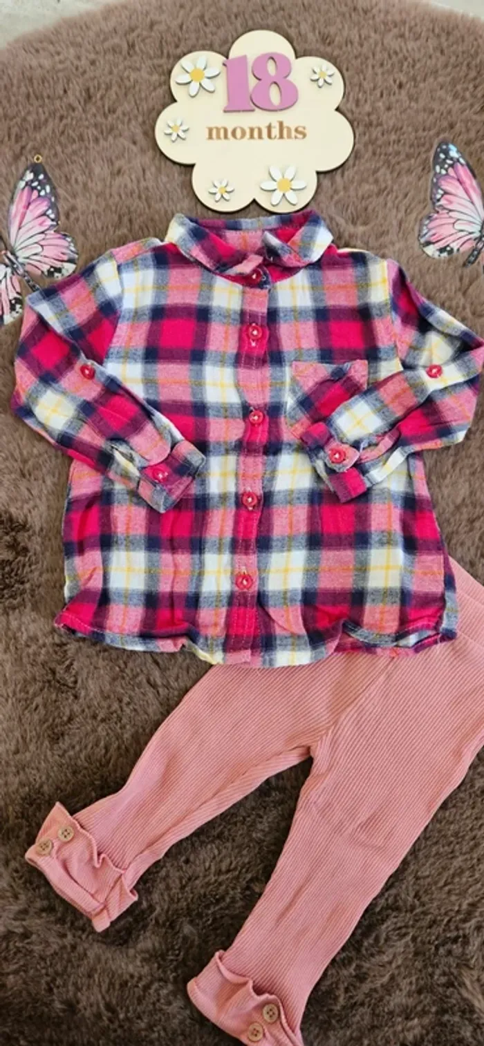 Ensemble Chemise à carreaux et legging 18 mois fille - photo numéro 2