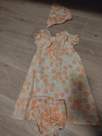 Robe d'été citrons avec sa culotte et son fichu Cadet Rousselle