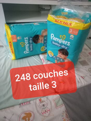 Lot de 2 packs de 124 couches Pampers Taille 3 – 60€ le tout