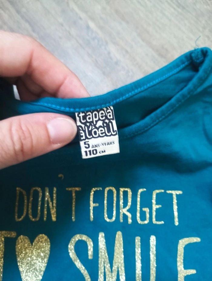 Tee shirt chemise manches longues Fille 5 ans Don't forget to smile today cœur Tao - photo numéro 2