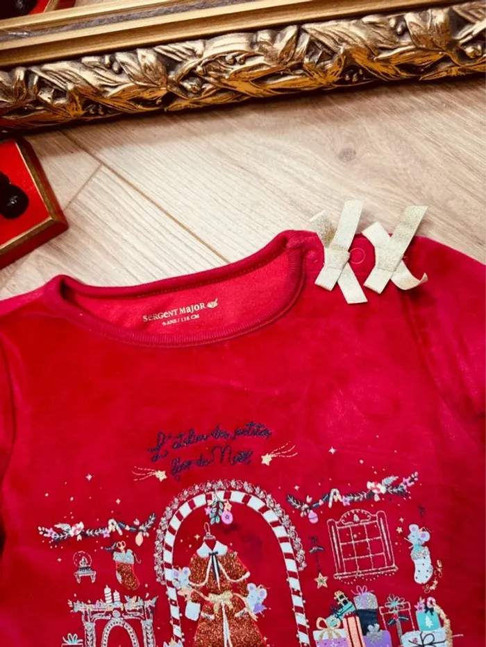 Taille 6 ans pyjama velours Noël fille Sergent Major rouge 🎄 - photo numéro 4