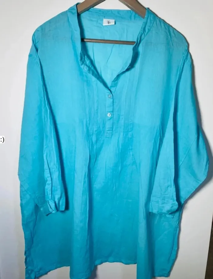 Blouse turquoise femme en coton taille 54 ou 56 / BB