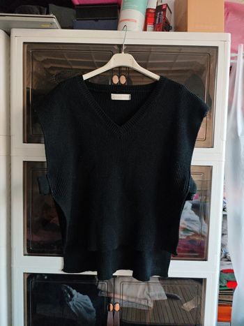 Gilet pull oversize Col v sans manches en noir Uni