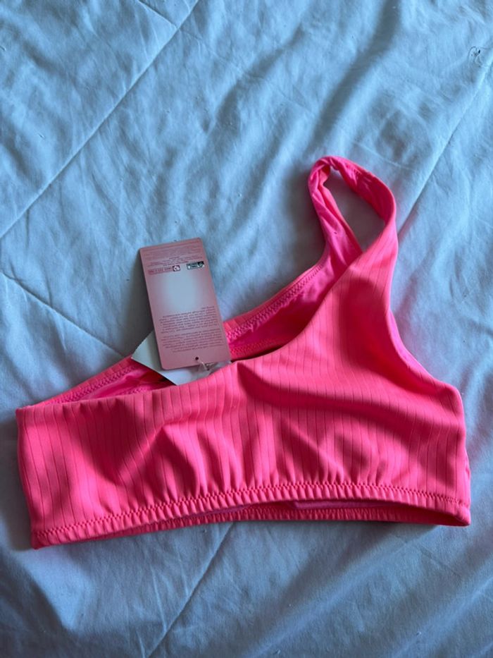 Haut de maillot de bain asymétrique bandeau bretelle rose fushia penti taille XS/34 neuf - photo numéro 5