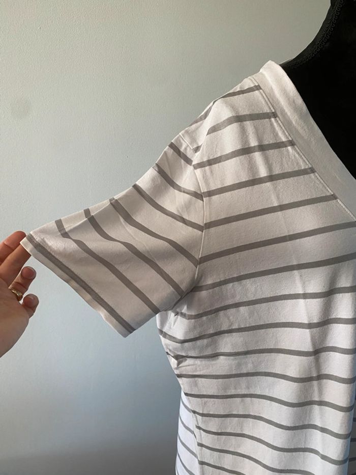 Tee shirt Saint James blanc et gris à rayures taille XL Made in France - photo numéro 3
