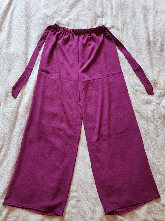 Pantalon à jambes larges / palazzo violet / prune TU 36/40 - photo numéro 3