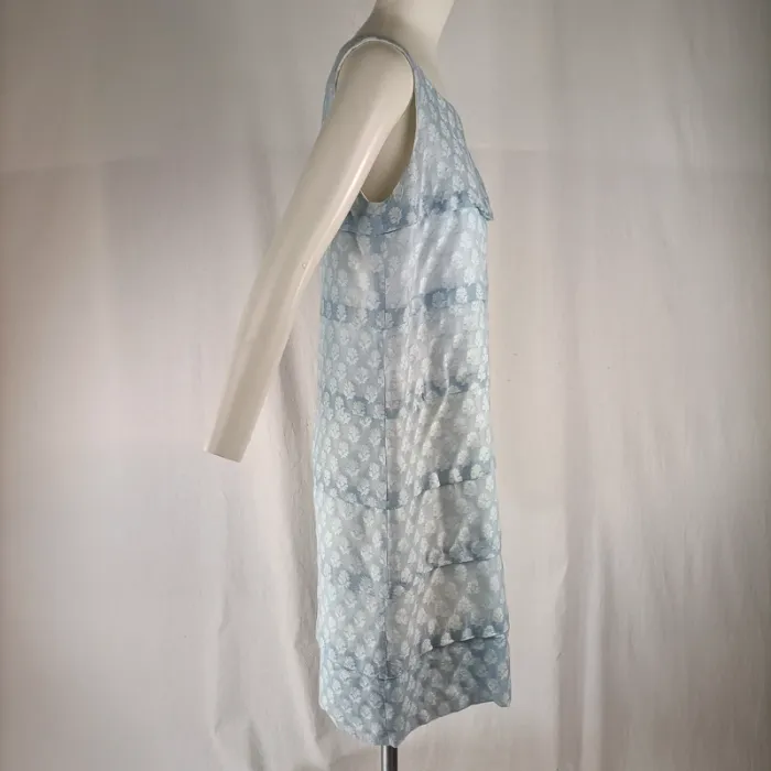 Robe droite jacquard Xavanne bleu clair T. 40 coton soie motifs floraux A1351 - photo numéro 5