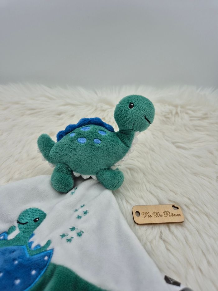 Doudou plat dinosaure Vert blanc bleu Tex Baby - photo numéro 2