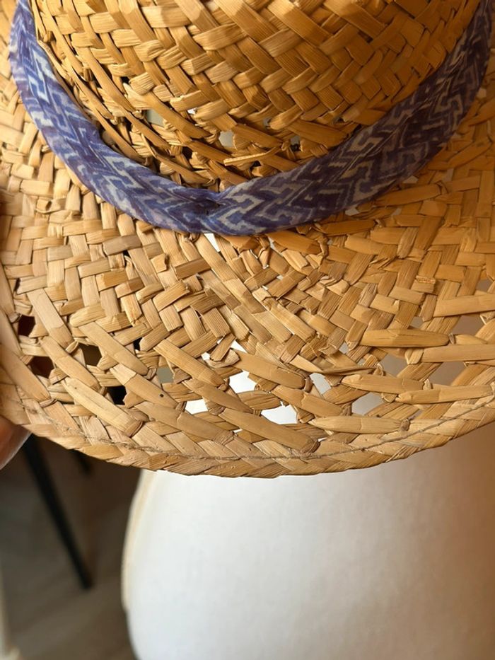 Chapeau en paille ruban imprimé bleu modèle vintage fabriqué en Italie T.U - photo numéro 19