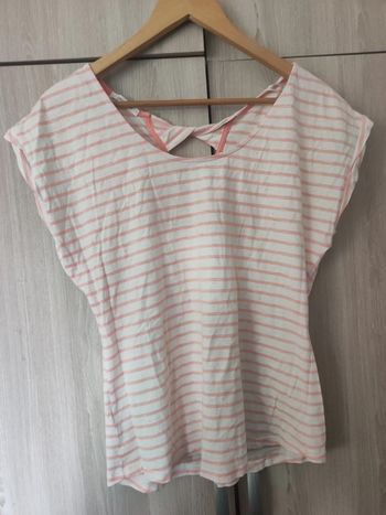 T shirt blanc rayé saumon Promod T L