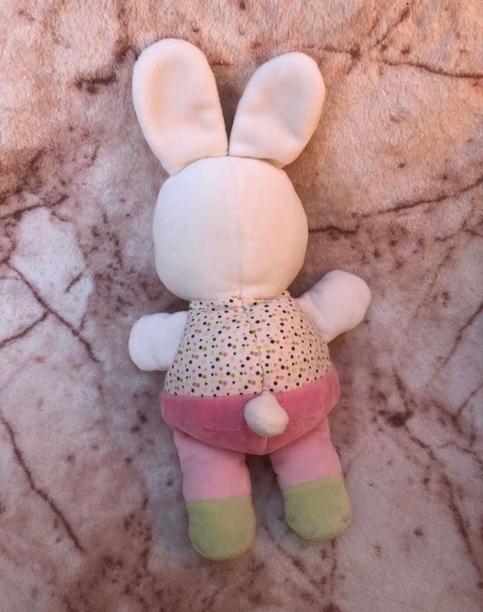Doudou peluche Chat Lapin Blanc Kitchoun Coeur Rose Vert Nicotoy - photo numéro 2