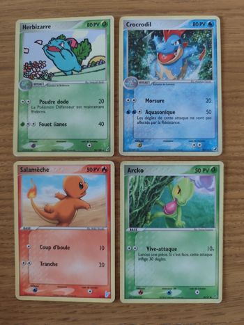 Lot 4 cartes Pokémon bloc ex starters Salamèche herbizarre arcko Crocrodil vintage anciennes