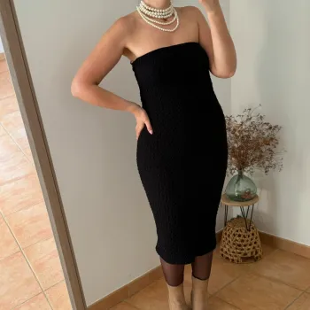 Robe bustier noire texturée Zara Taille L