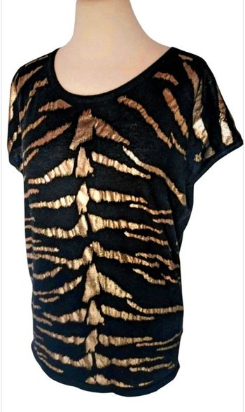 top blouse pull manche courte marque vintage dressing noir femme doré zèbre