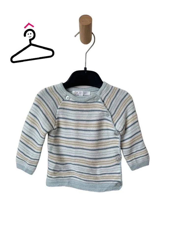 Brassière bébé rayée bleu / blanc / beige - Kitchoun 1 mois (54cm)